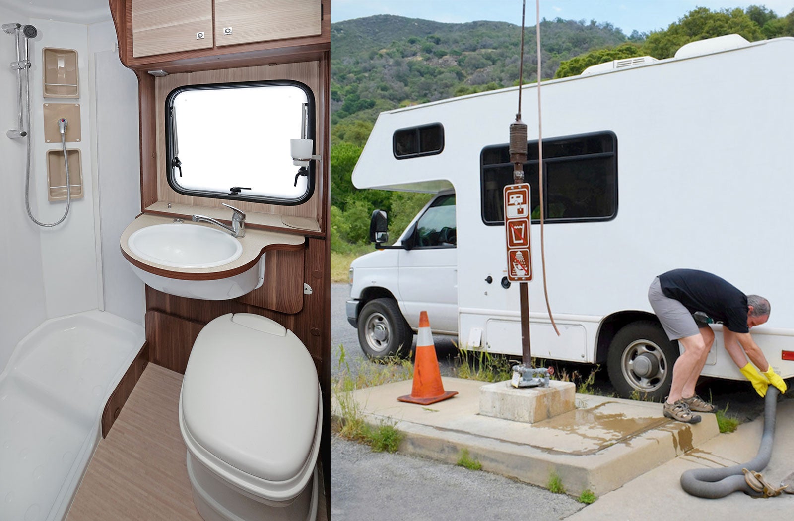 Portable RV/camper toilet and holding tank setup in Tulsa, Oklahoma